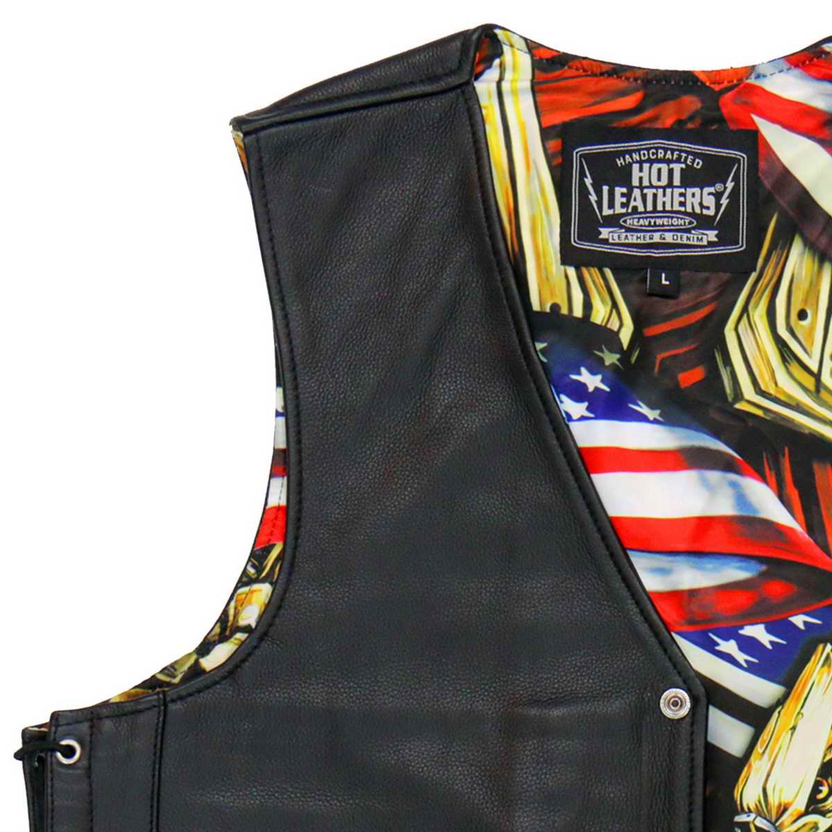Hot Leathers VSM1065 Men's Black Wooded Eagle Conceal and Carry Side Lace Leather Vest - Image 12