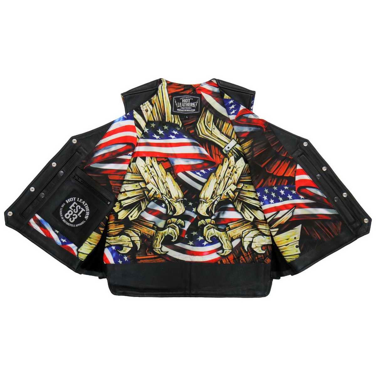 Hot Leathers VSM1065 Men's Black Wooded Eagle Conceal and Carry Side Lace Leather Vest - Image 4
