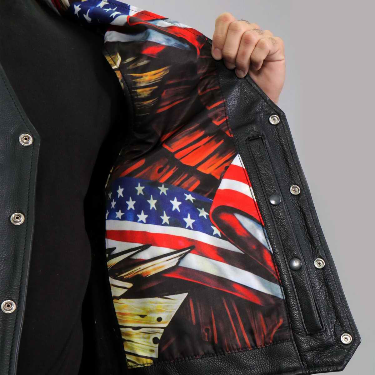 Hot Leathers VSM1065 Men's Black Wooded Eagle Conceal and Carry Side Lace Leather Vest - Image 8