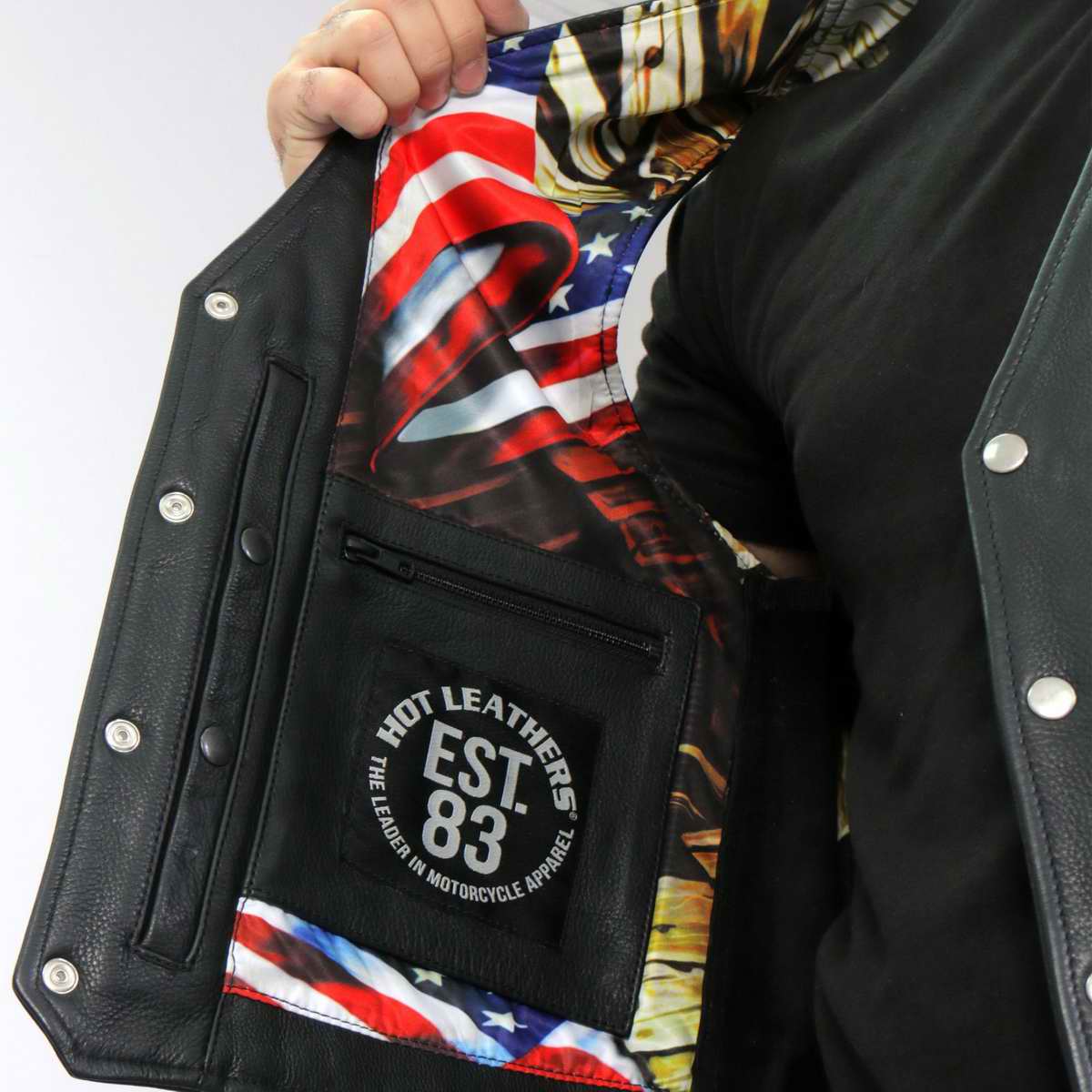 Hot Leathers VSM1065 Men's Black Wooded Eagle Conceal and Carry Side Lace Leather Vest - Image 9