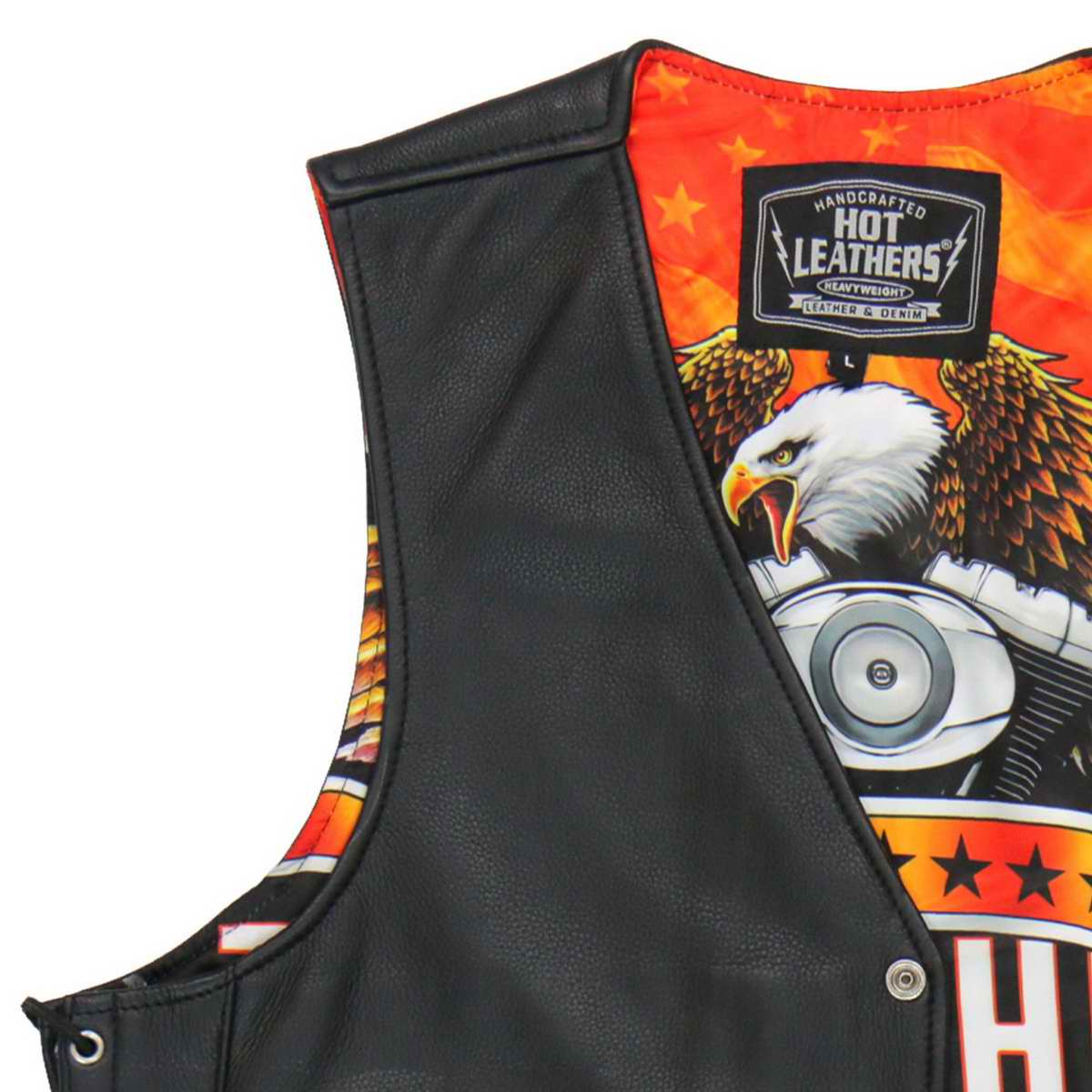 Hot Leathers VSM1066 Men's Black V-Twin Eagle Conceal and Carry Side Lace Leather Vest - Image 12