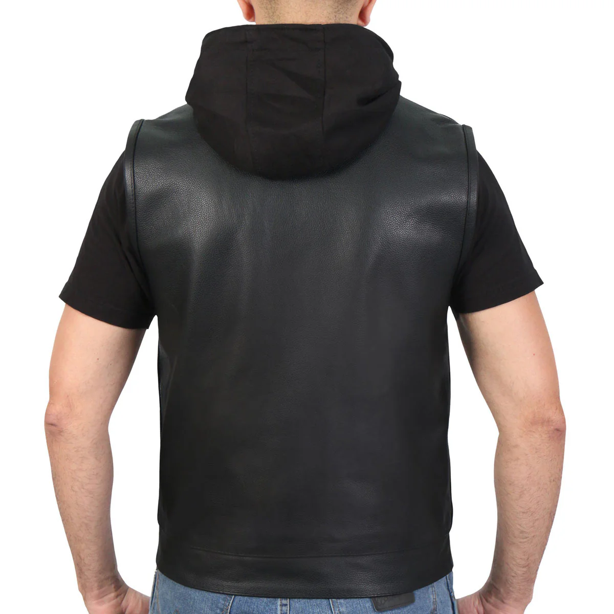 Hot Leathers VSM1201 Men's Black Motorcycle Biker Club Style Vest with Hoodie - Image 2