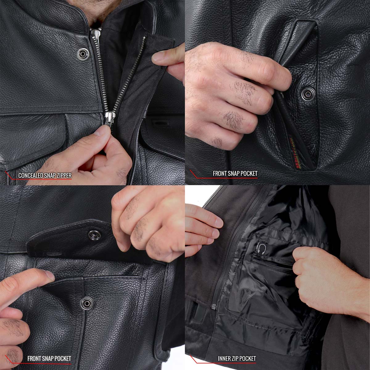 Hot Leathers VSM1201 Men's Black Motorcycle Biker Club Style Vest with Hoodie - Image 3