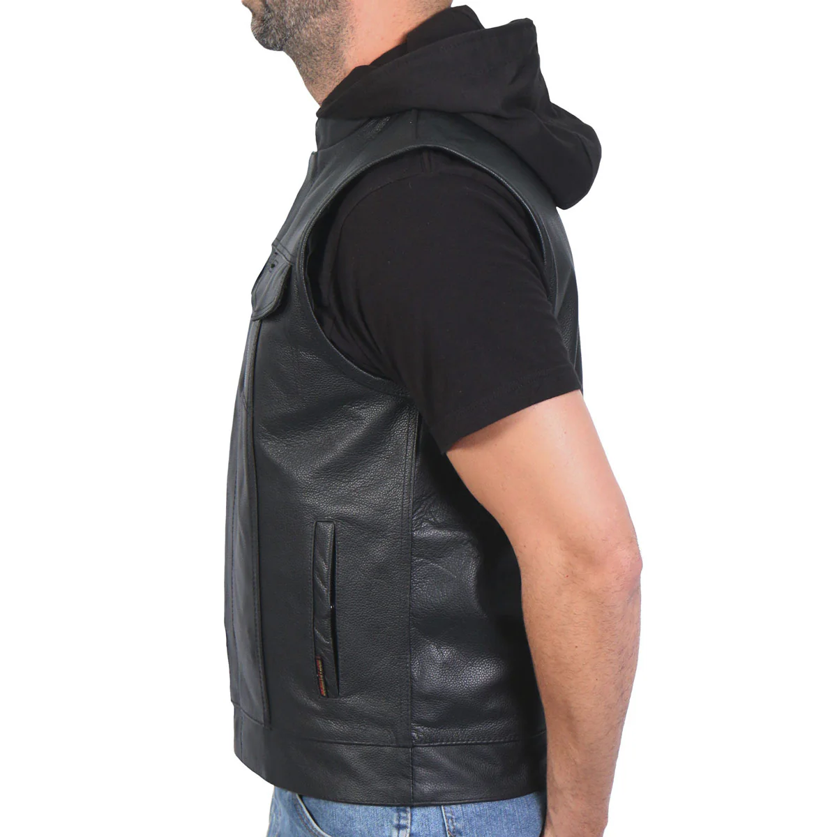 Hot Leathers VSM1201 Men's Black Motorcycle Biker Club Style Vest with Hoodie - Image 6