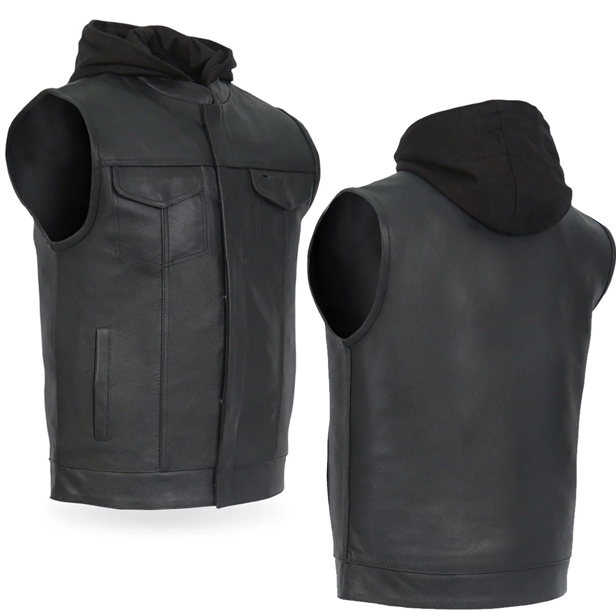 Hot Leathers VSM1201 Men's Black Motorcycle Biker Club Style Vest with Hoodie - Image 9