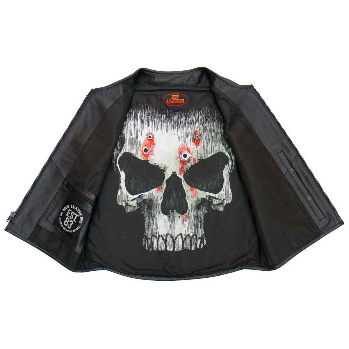 Hot Leathers VSM2001 Men's Black ‘Jumbo Skull’ Conceal and Carry Leather Vest - Image 4