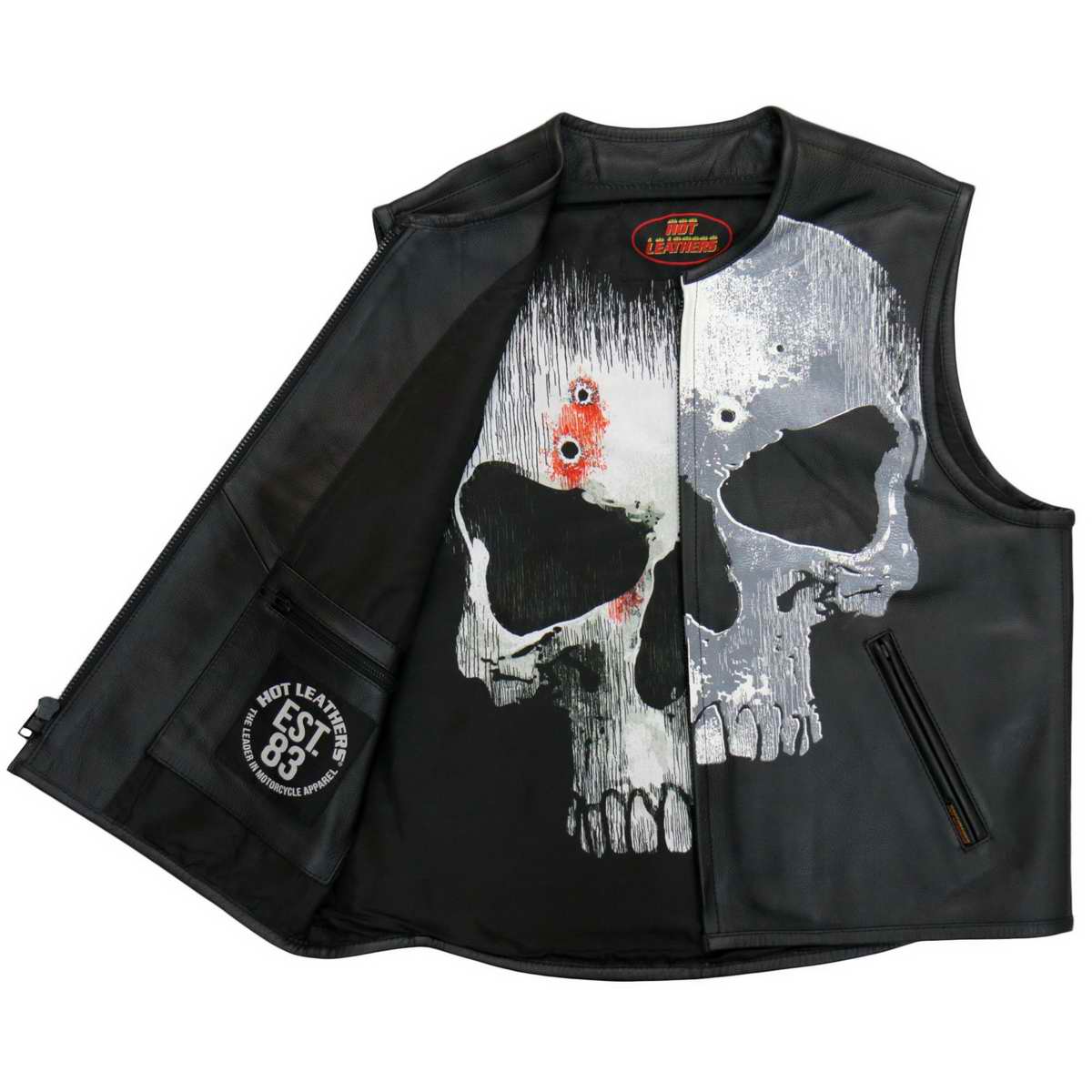 Hot Leathers VSM2001 Men's Black ‘Jumbo Skull’ Conceal and Carry Leather Vest - Image 5