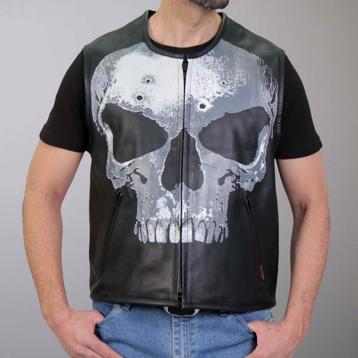Hot Leathers VSM2001 Men's Black ‘Jumbo Skull’ Conceal and Carry Leather Vest - Image 6