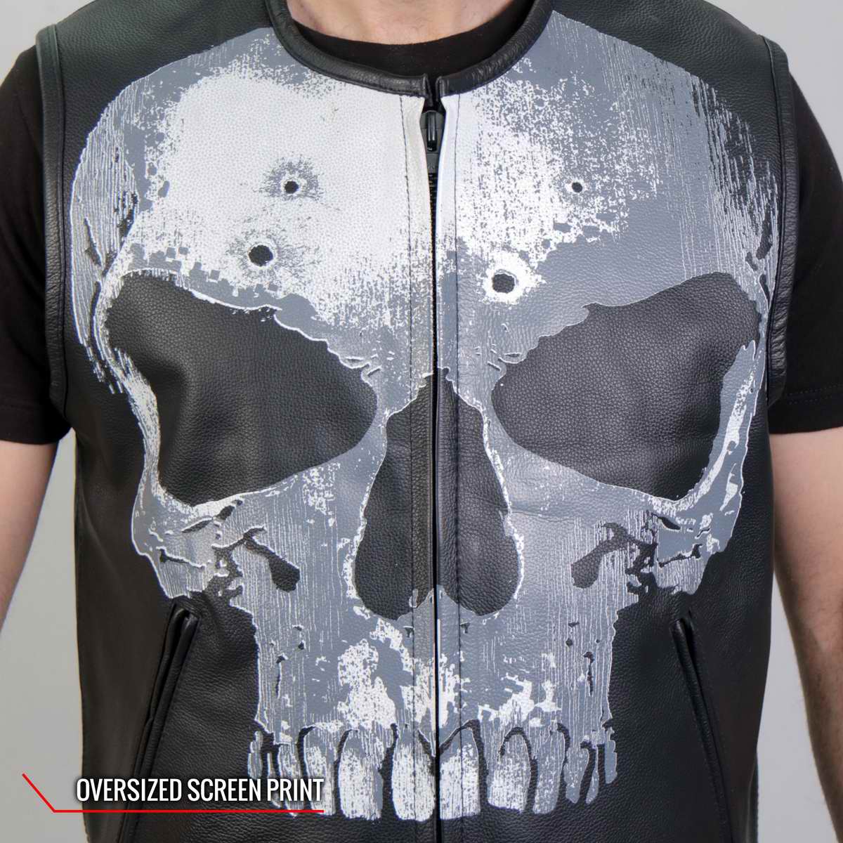 Hot Leathers VSM2001 Men's Black ‘Jumbo Skull’ Conceal and Carry Leather Vest - Image 7