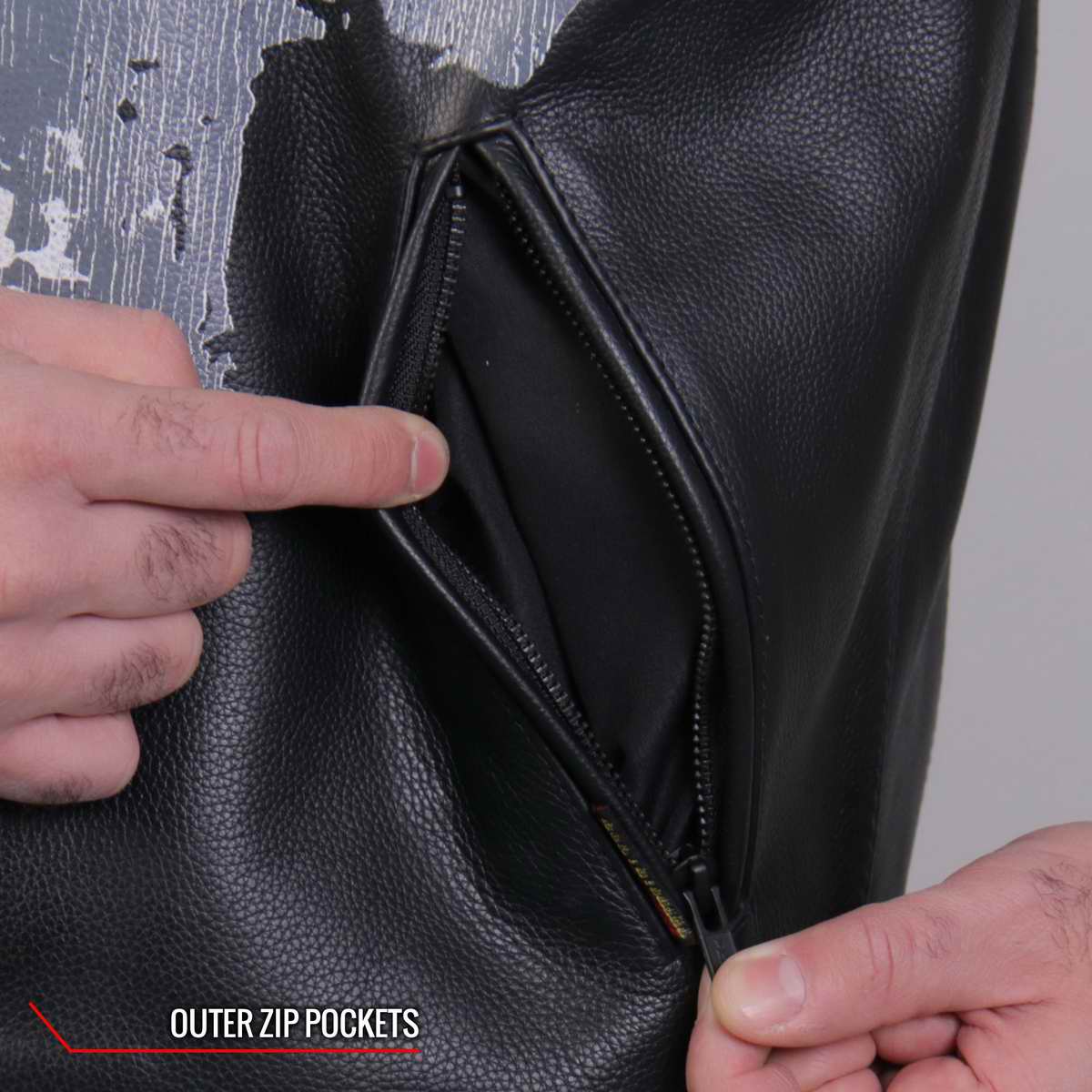 Hot Leathers VSM2001 Men's Black ‘Jumbo Skull’ Conceal and Carry Leather Vest - Image 8