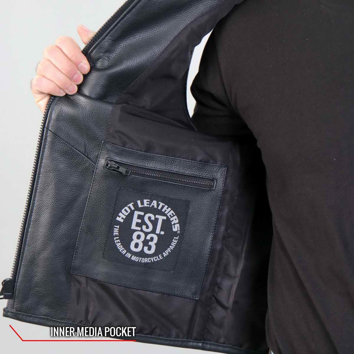 Hot Leathers VSM2001 Men's Black ‘Jumbo Skull’ Conceal and Carry Leather Vest - Image 9