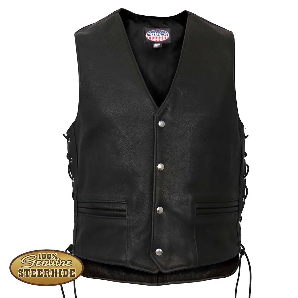 Hot Leathers VSM5003 USA Made Men's Black Extra Long Back Premium Steerhide Leather Vest - Image 10
