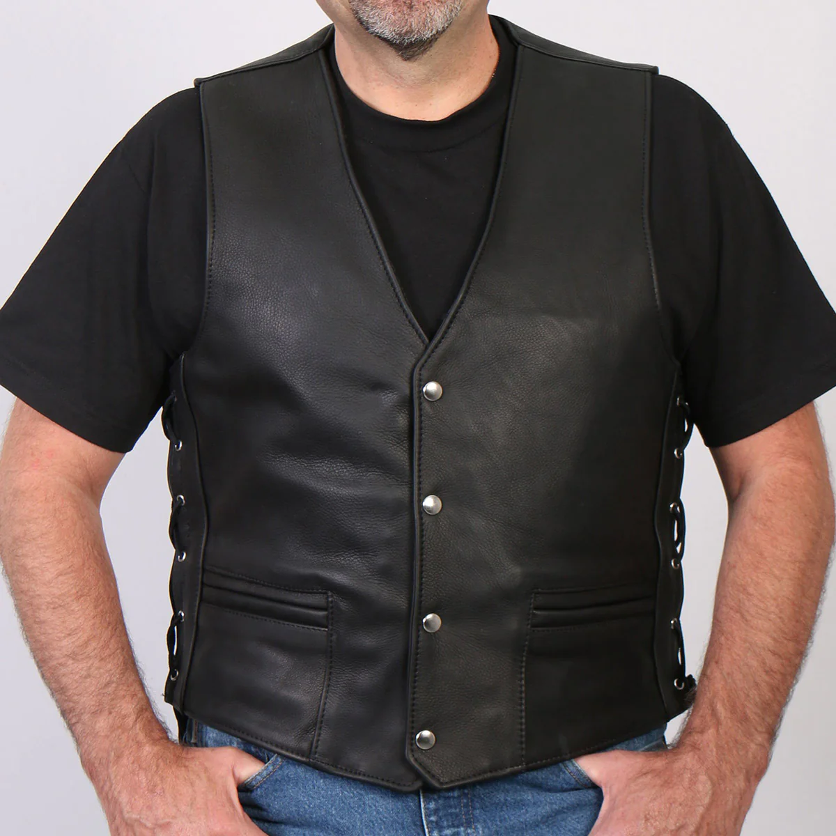 Hot Leathers VSM5003 USA Made Men's Black Extra Long Back Premium Steerhide Leather Vest - Image 3