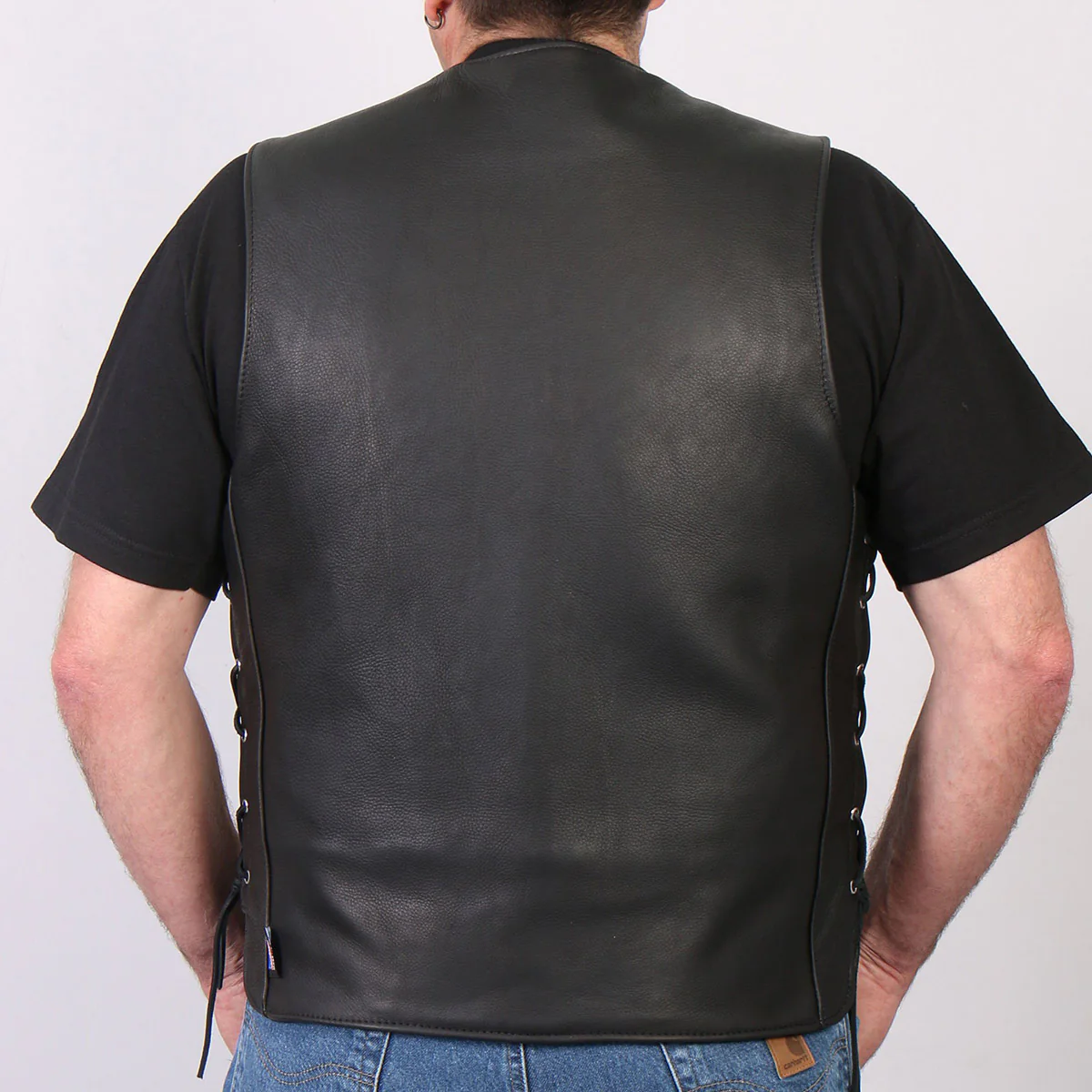 Hot Leathers VSM5003 USA Made Men's Black Extra Long Back Premium Steerhide Leather Vest - Image 4