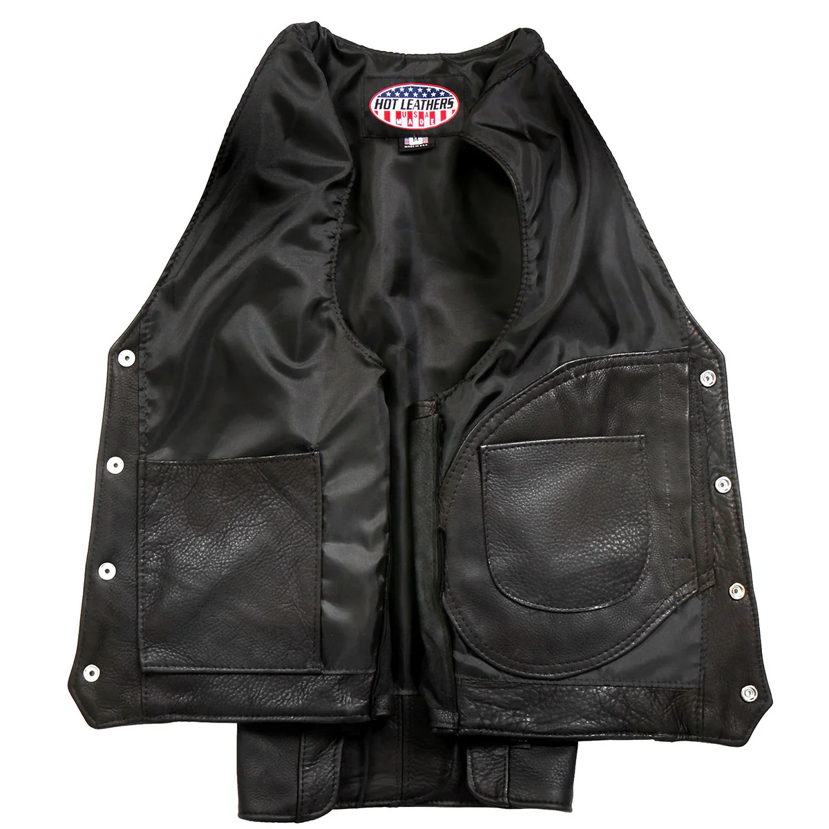 Hot Leathers VSM5003 USA Made Men's Black Extra Long Back Premium Steerhide Leather Vest - Image 7