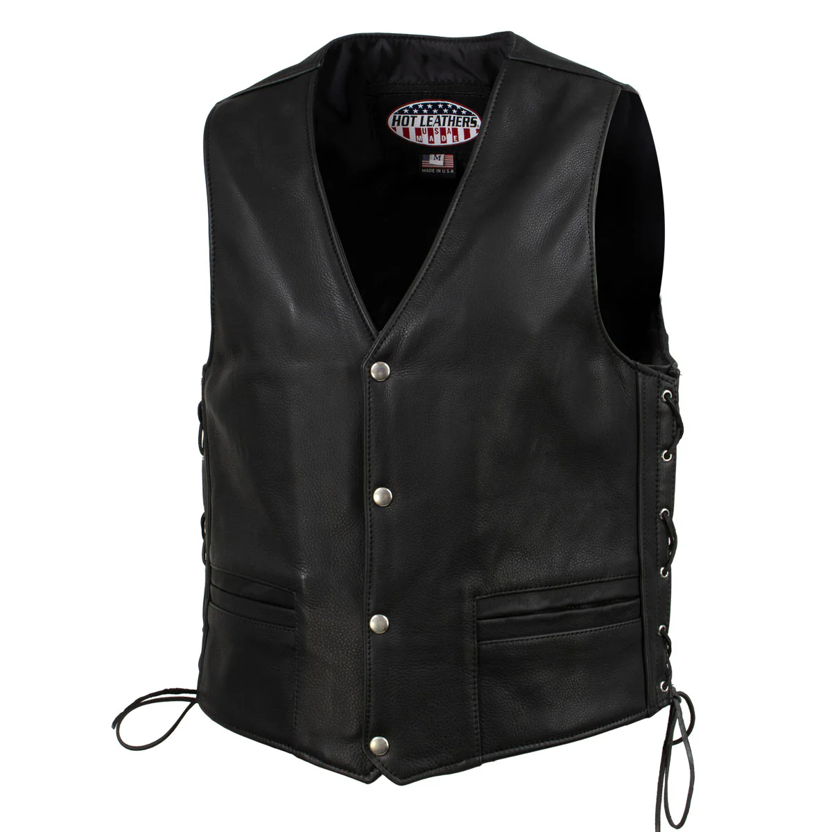 Hot Leathers VSM5003 USA Made Men's 'Gaucho' Black Extra Long Back Premium Steerhide Leather Vest - Image 10