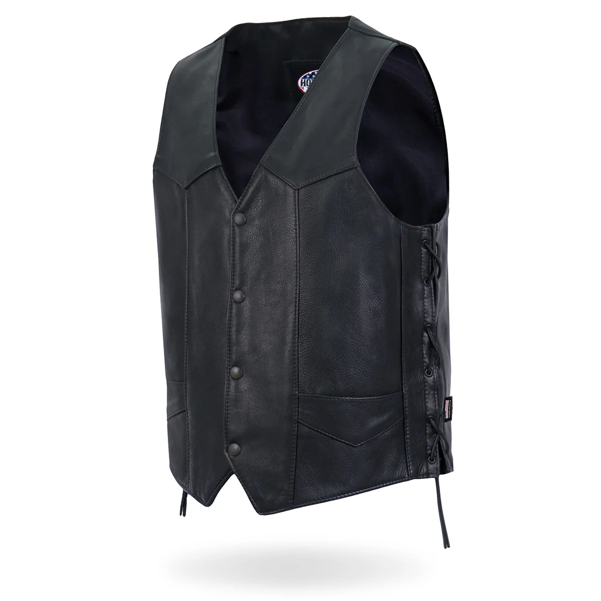 Hot Leathers VSM5008 USA Made Men's Black Western Style Side Lace Premium Leather Biker Vest - Image 10