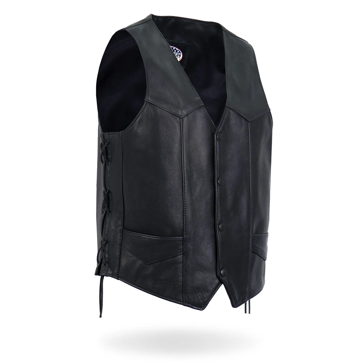 Hot Leathers VSM5008 USA Made Men's Black Western Style Side Lace Premium Leather Biker Vest - Image 5