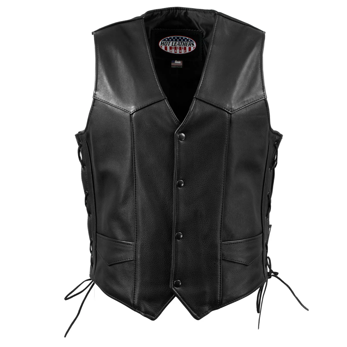 Hot Leathers VSM5008 USA Made Men's 'Buster' Black Side Lace Premium Leather Vest - Image 7