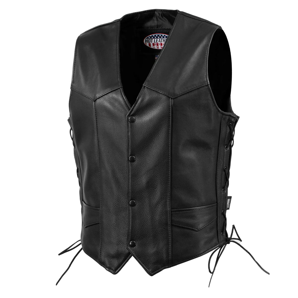 Hot Leathers VSM5008 USA Made Men's 'Buster' Black Side Lace Premium Leather Vest - Image 8