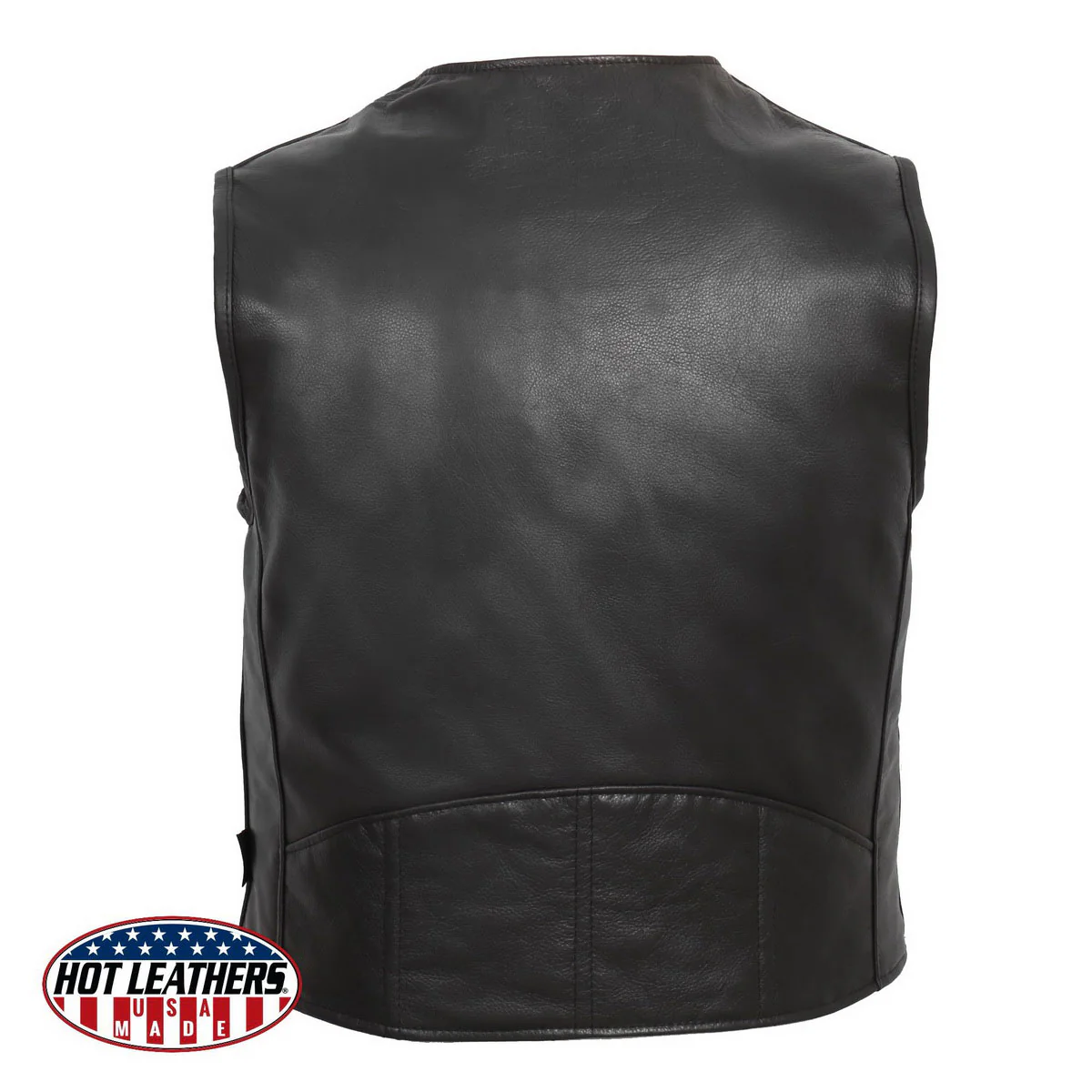 Hot Leathers VSM5009 USA Made Men's Black V-Neck Premium Leather Zippered Motorcycle Rider Vest - Image 2