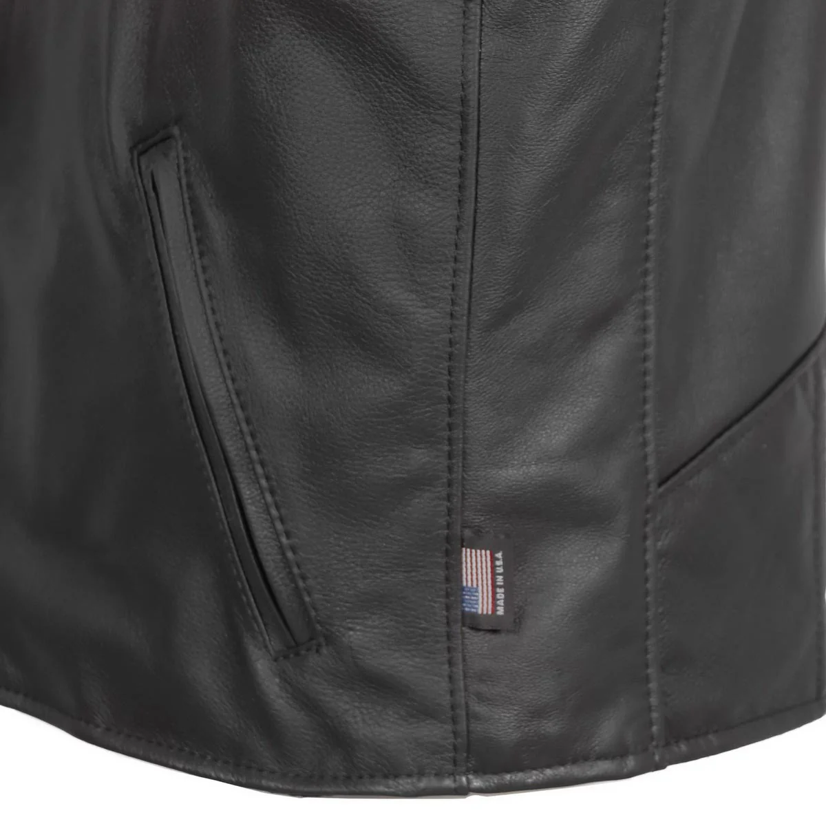 Hot Leathers VSM5009 USA Made Men's Black V-Neck Premium Leather Zippered Motorcycle Rider Vest - Image 3