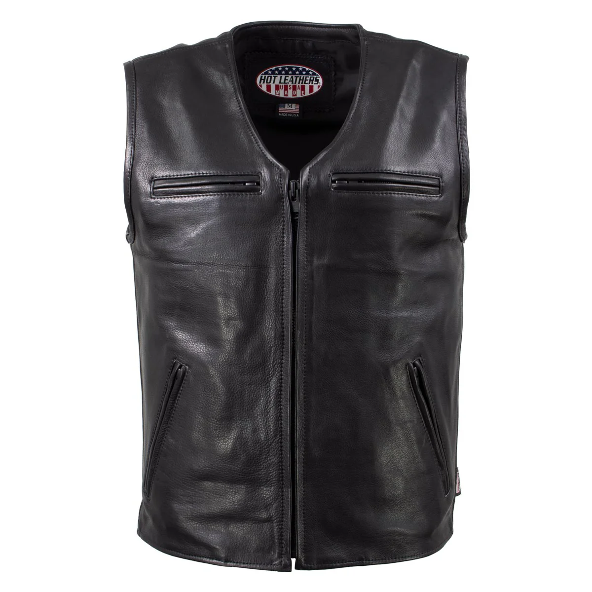 Hot Leathers VSM5009 USA Made Men's 'Slinger' Black V-Neck Premium Leather Zippered Vest - Image 7