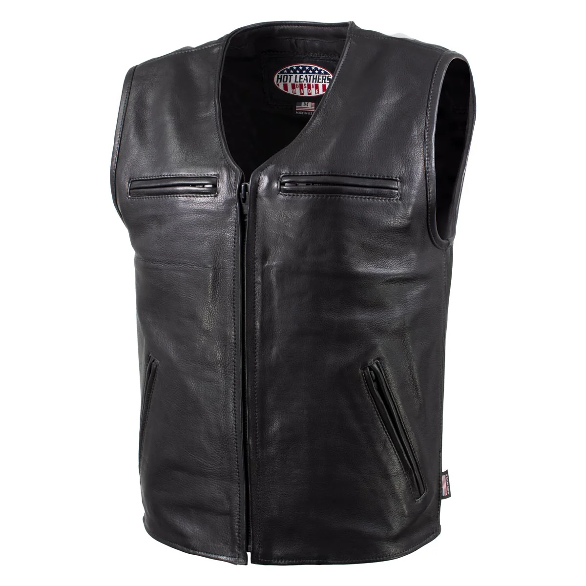 Hot Leathers VSM5009 USA Made Men's 'Slinger' Black V-Neck Premium Leather Zippered Vest - Image 8