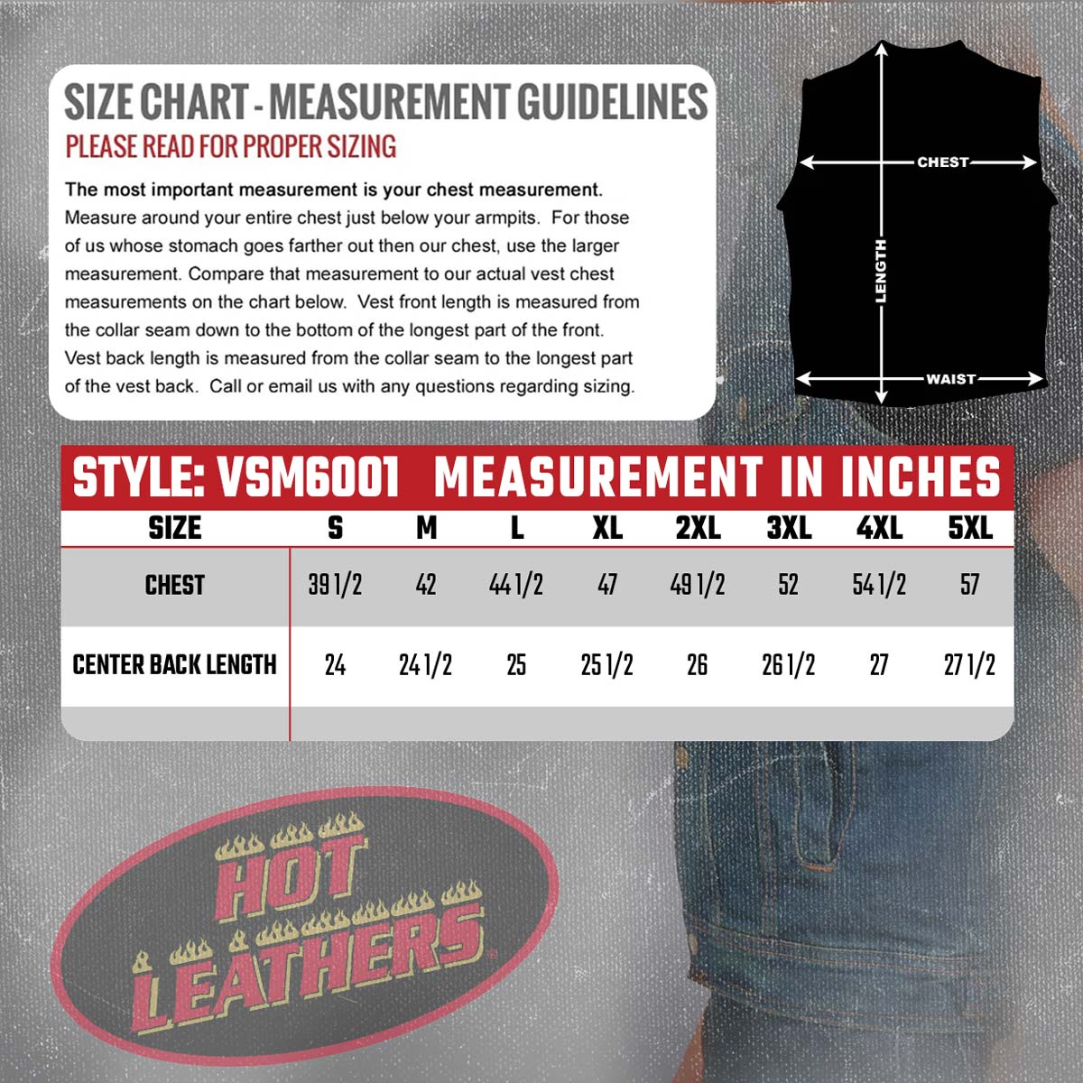 Hot Leathers VSM6001 Men's Blue Denim Vest - Image 3