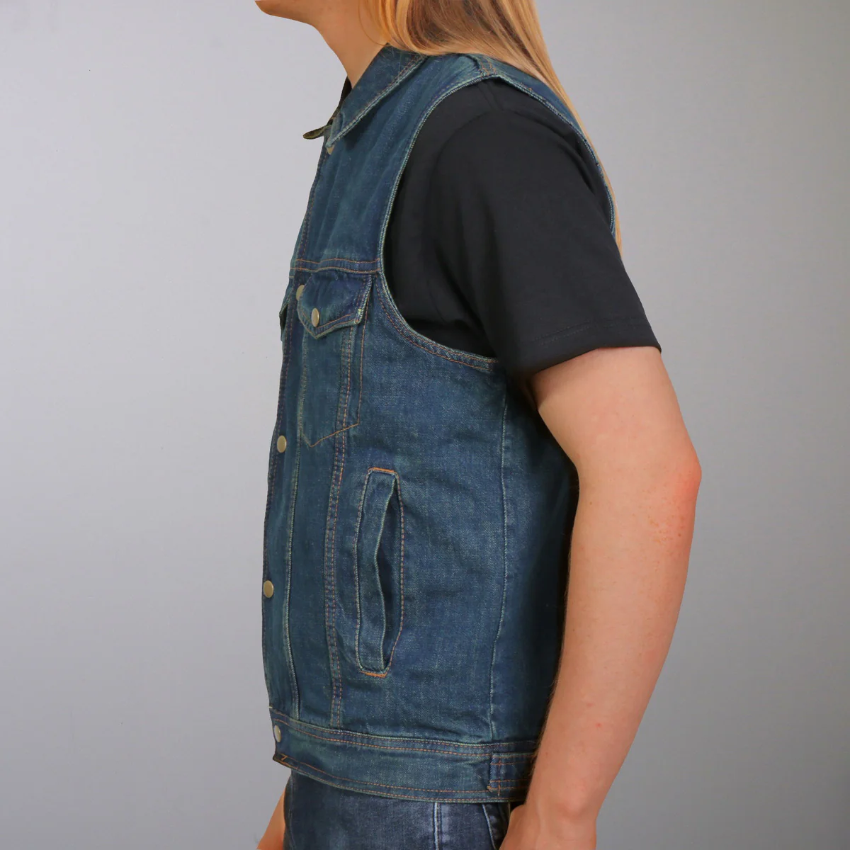 Hot Leathers VSM6001 Men's Blue Denim Vest - Image 6
