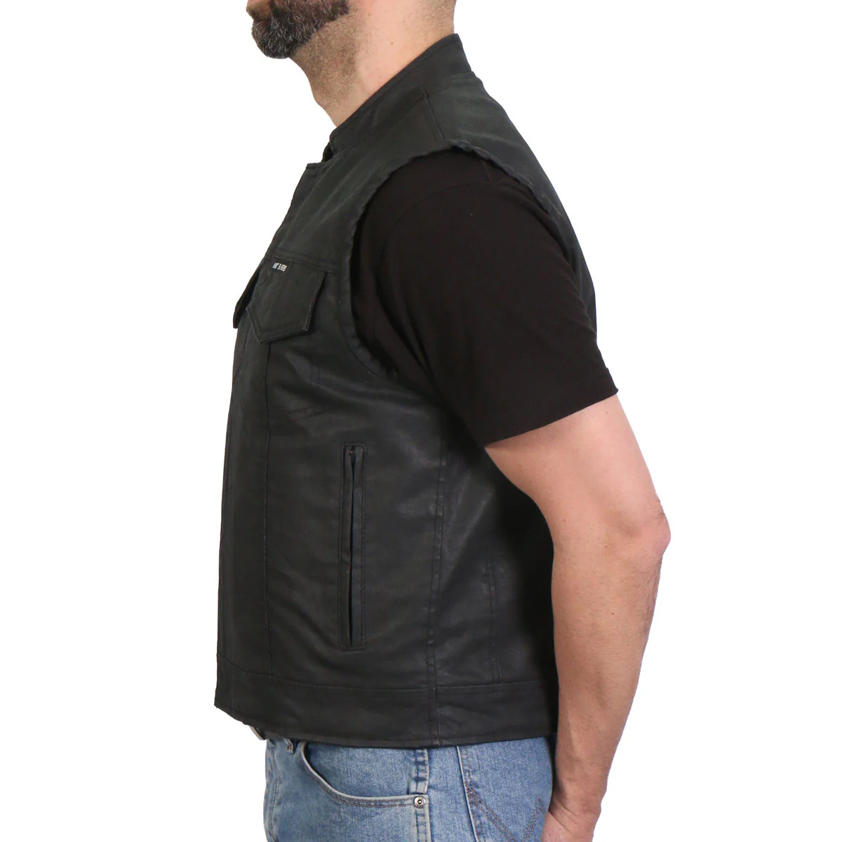 Hot Leathers VSM6003 Men's Black Waxed Cotton Club Style Vest - Image 3