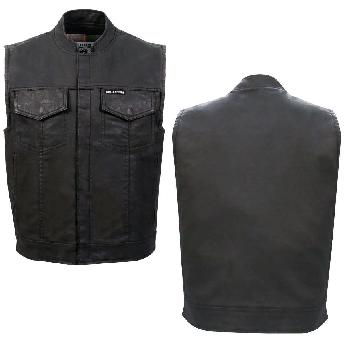 Hot Leathers VSM6003 Men's Black Waxed Cotton Club Style Vest - Image 6