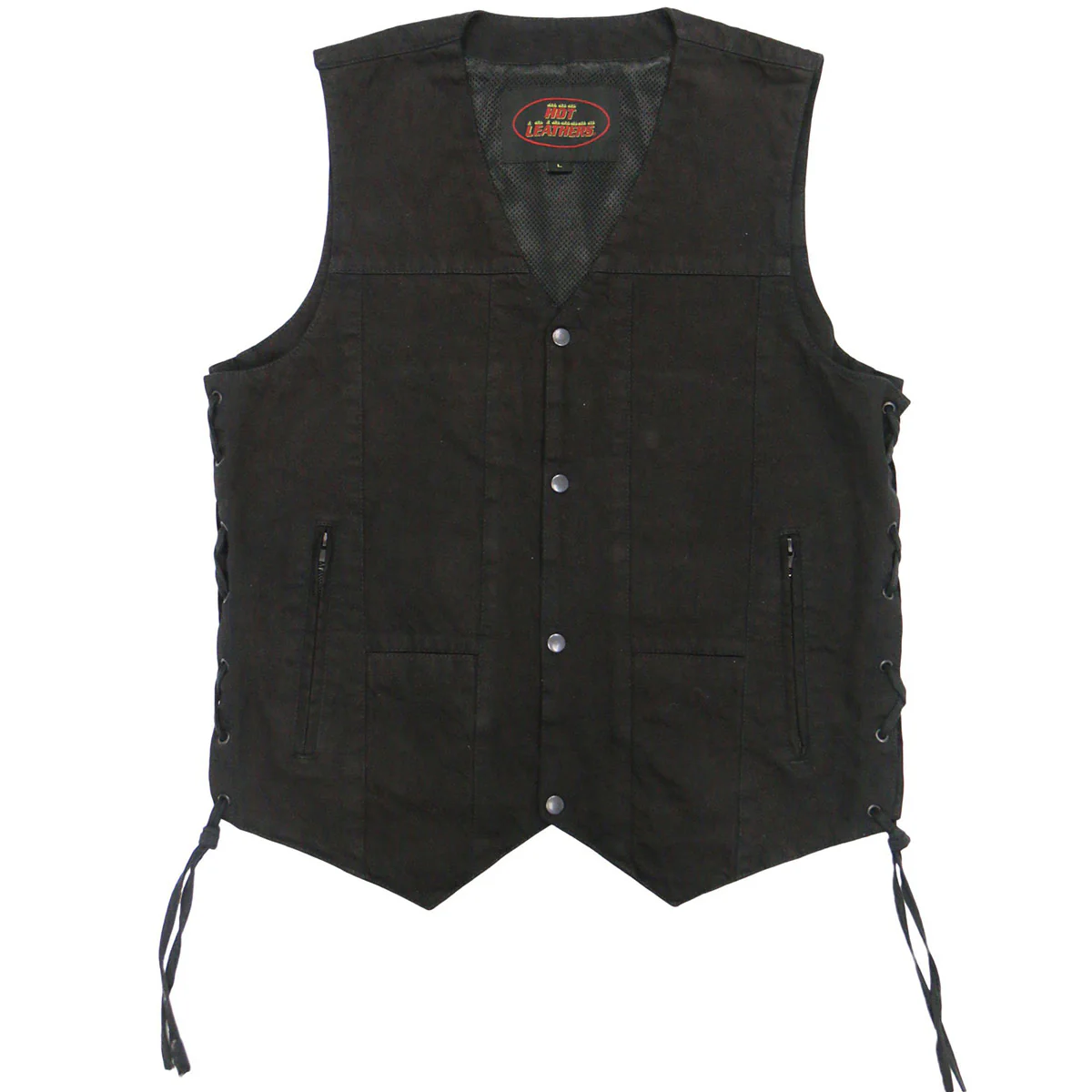 Hot Leathers VSM6102 Men's Classic Black Denim Vest with Side Laces - Image 8