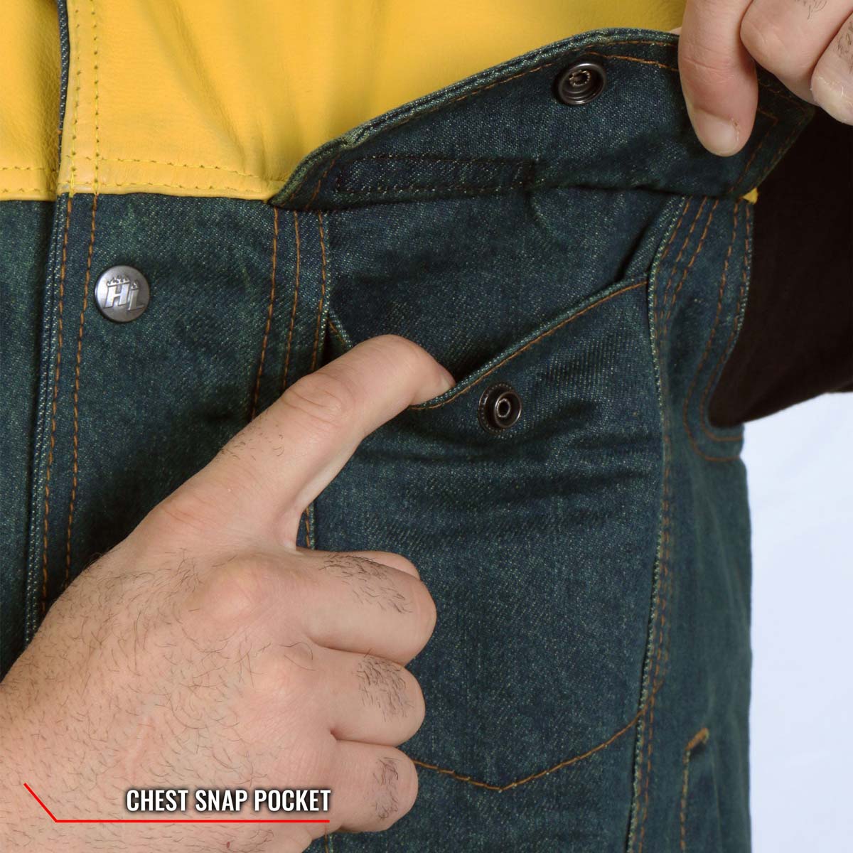 Hot Leathers VSM6103 Men's '2-Tone' Leather and Denim Club Style Biker Vest - Image 6