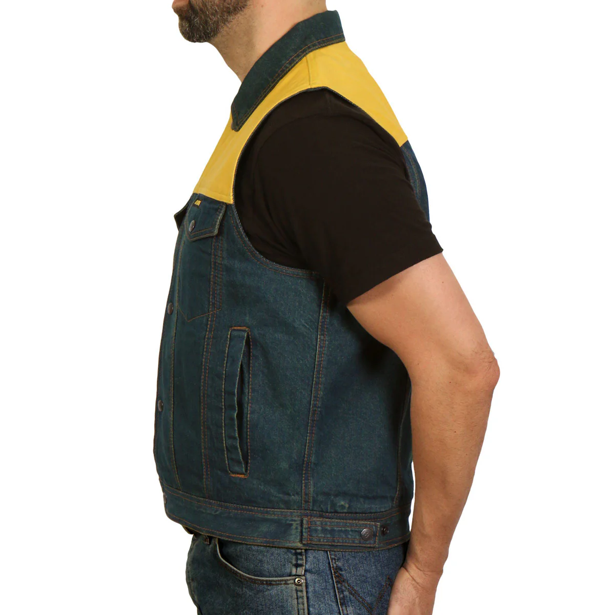 Hot Leathers VSM6103 Men's '2-Tone' Leather and Denim Club Style Biker Vest - Image 8