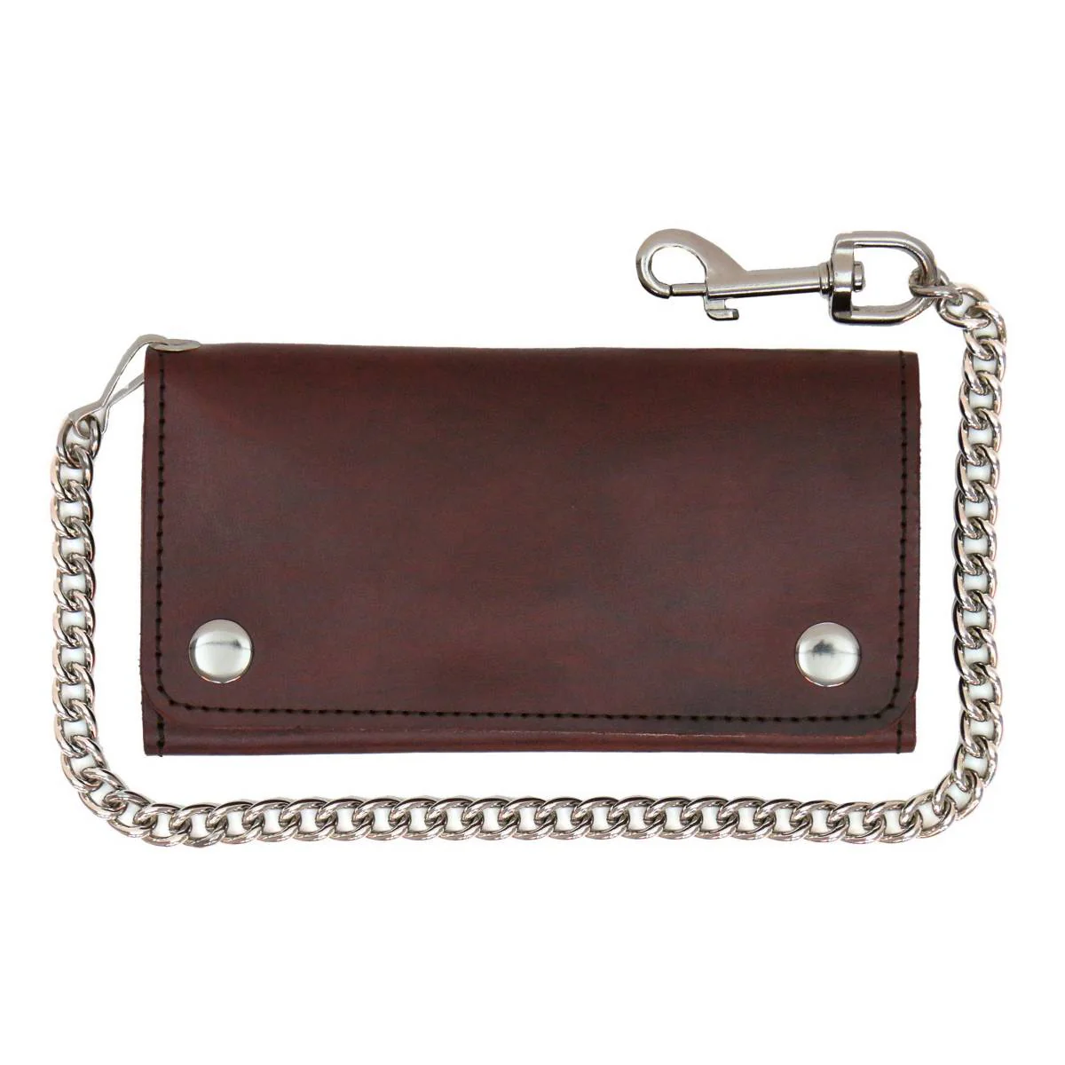 Hot Leathers WLC2018 Men's 7" Leather Bi-Fold Biker Wallet w/ Multiple Storage and Swivel Trigger Clip Anti-Theft Stainless Steel Chain