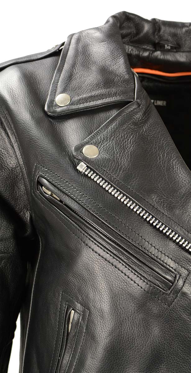 Ladies XS603 Classic Black Motorcycle Leather Jacket - Image 7