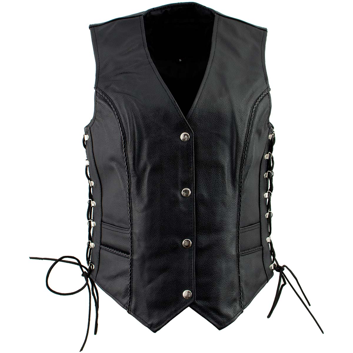 Ladies XS761 Classic Braided Leather Vest with Side Laces - Image 8