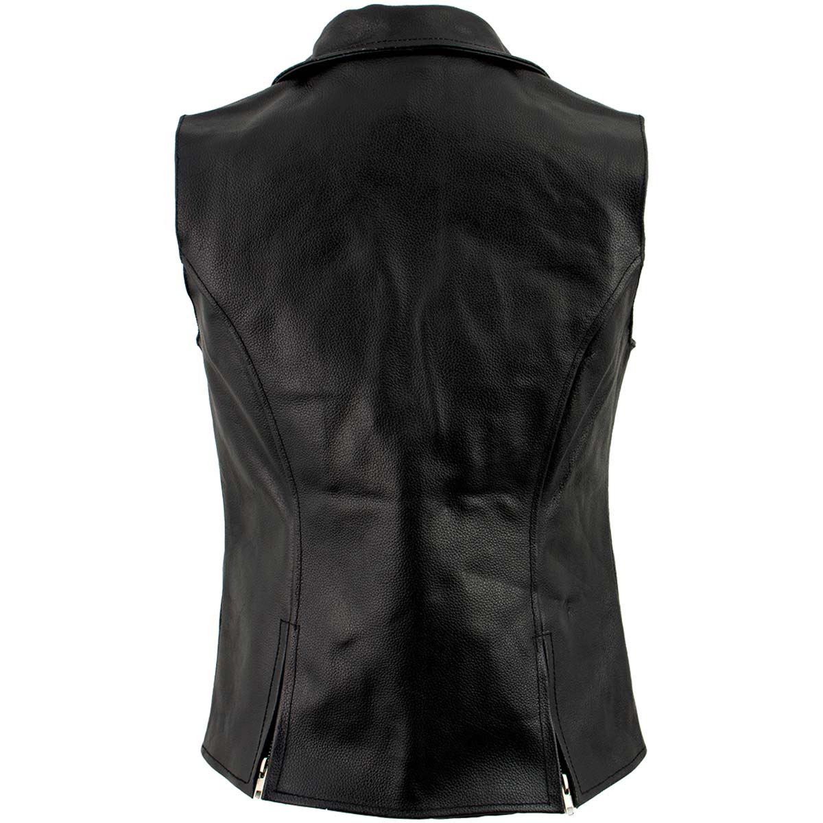Ladies XS773 Black Zippered M/C Lapel Leather Vest - Image 2
