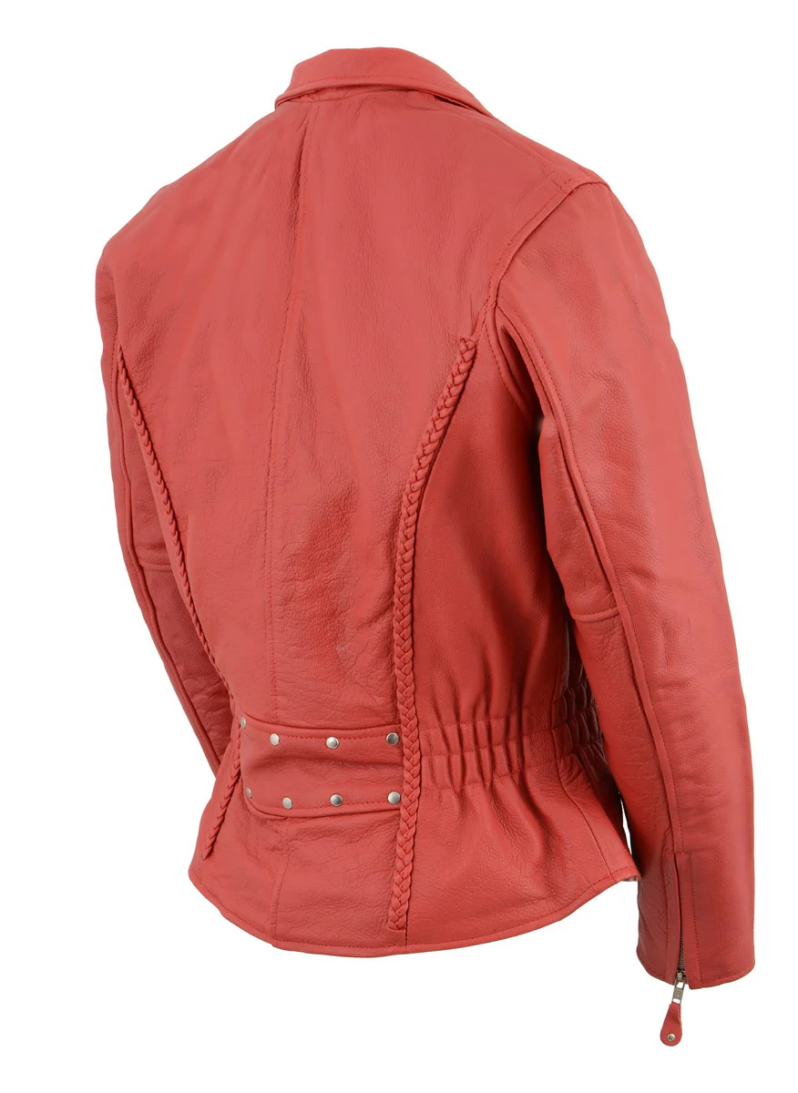Leather King SH7013 Women's 'Braided' Red Leather Jacket - Image 2