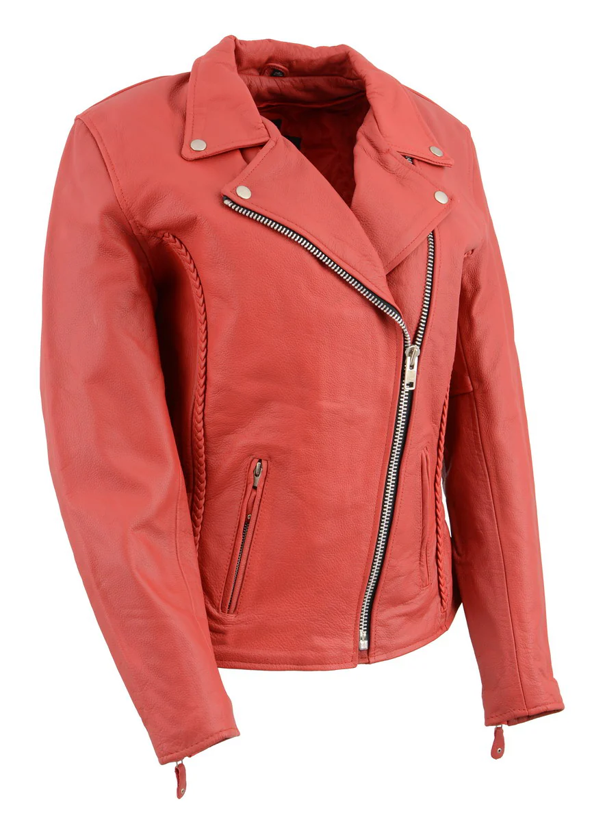 Leather King SH7013 Women's 'Braided' Red Leather Jacket - Image 4