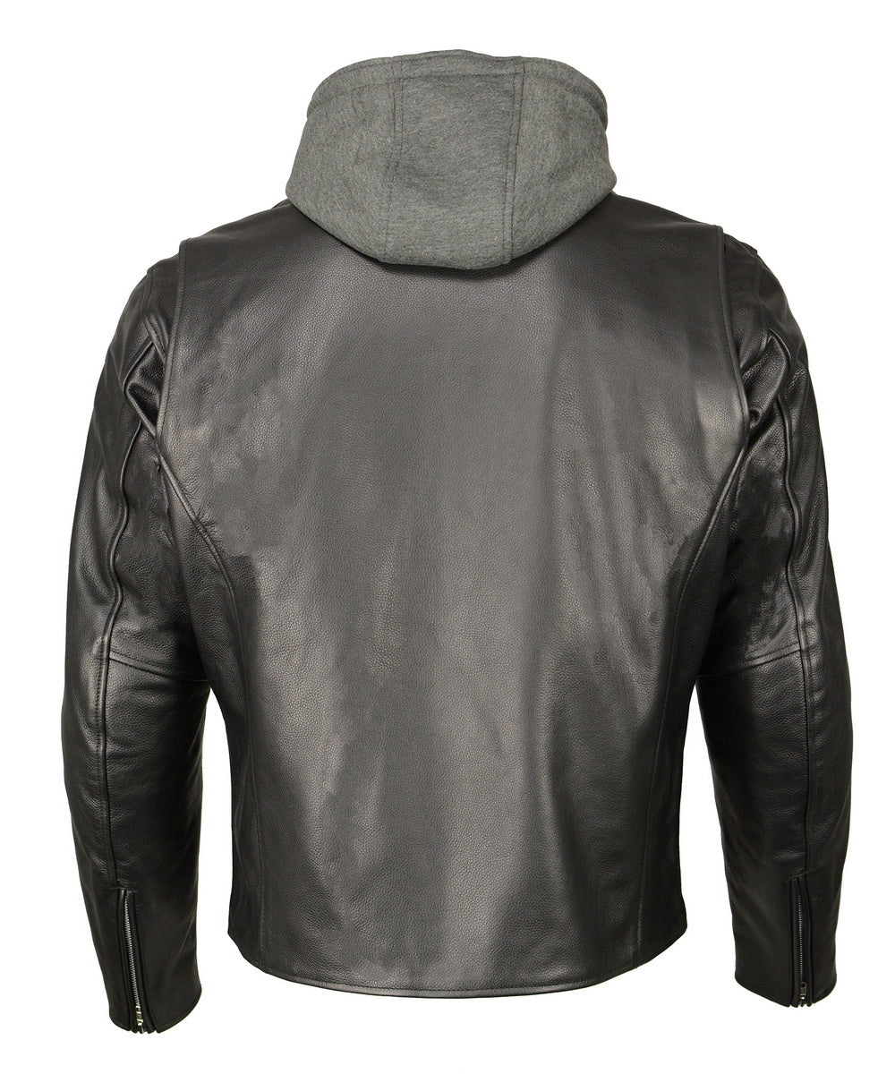 M Boss Motorcycle Apparel BOS11502 Men's Black Armored Leather Scooter Jacket with Removable Hood - Image 3
