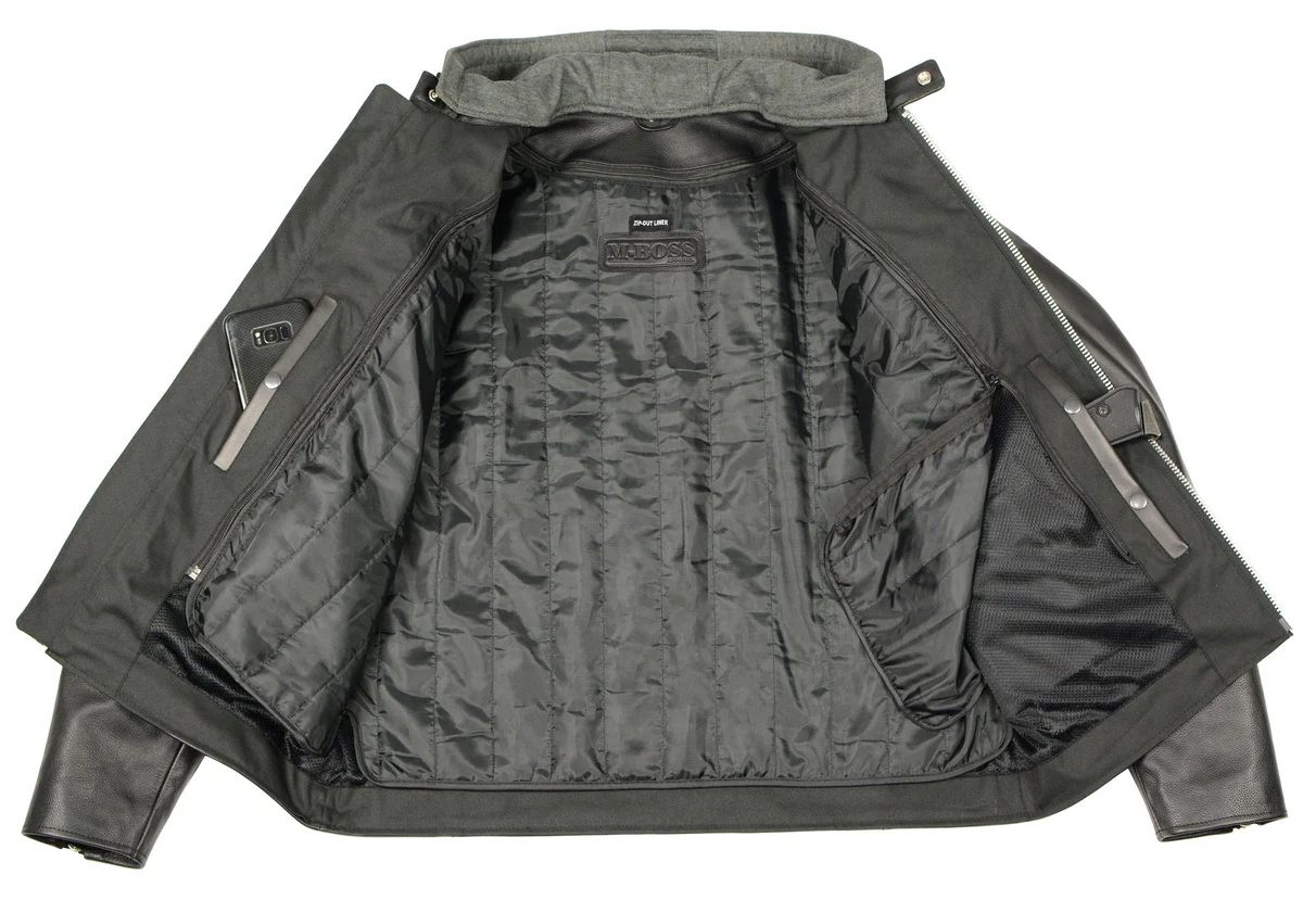 M Boss Motorcycle Apparel BOS11502 Men's Black Armored Leather Scooter Jacket with Removable Hood - Image 4