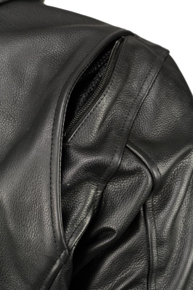 M Boss Motorcycle Apparel BOS11502 Men's Black Armored Leather Scooter Jacket with Removable Hood - Image 7