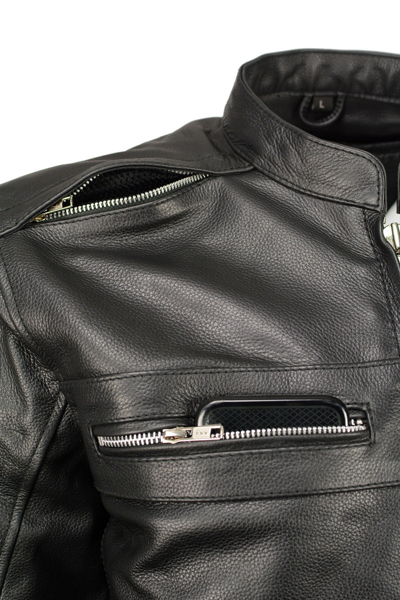 M Boss Motorcycle Apparel BOS11509 Men's Black Armored Leather Cafe Racer Jacket - Image 4
