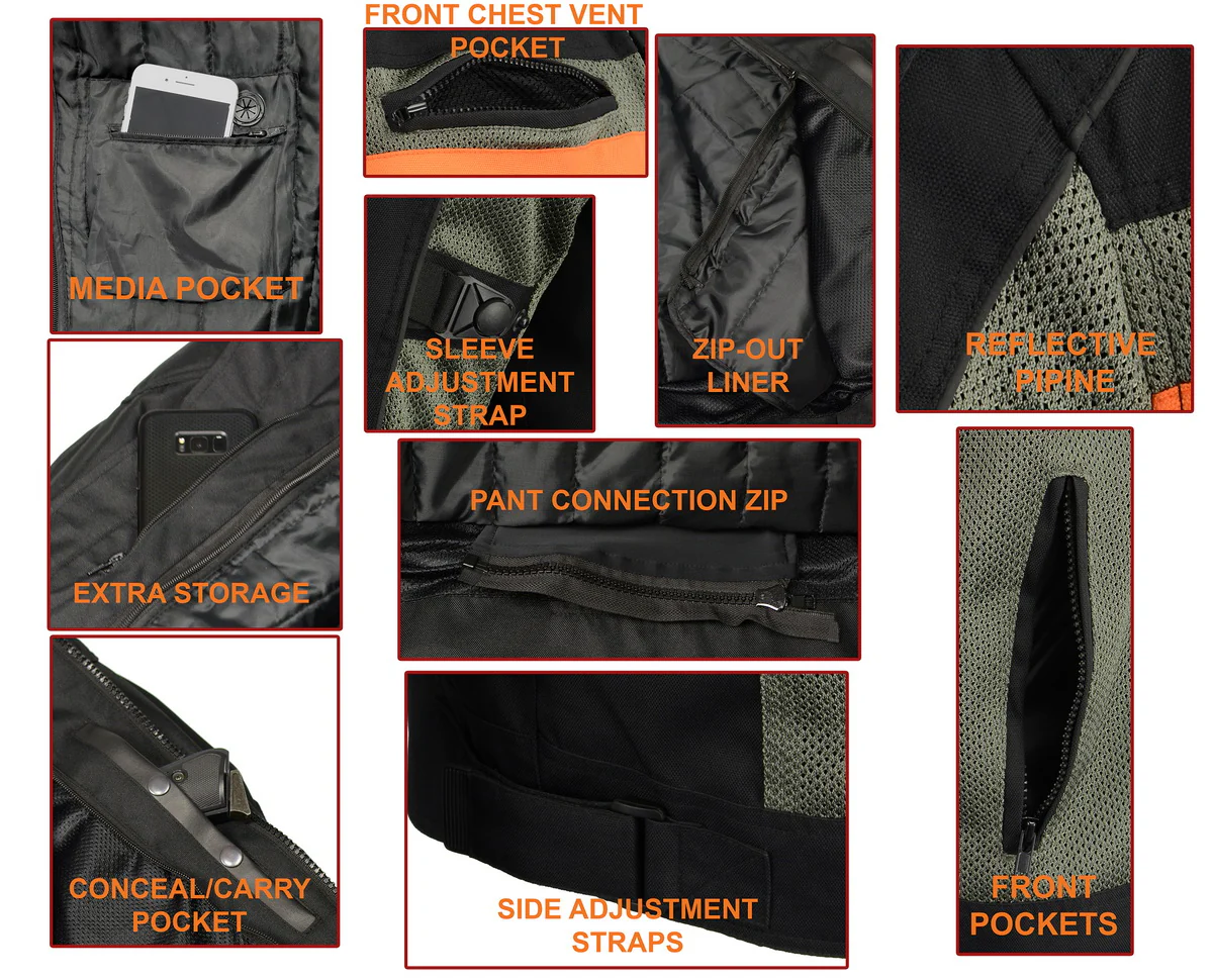 M Boss Motorcycle Apparel BOS11707 Men's Armored Black and Grey Nylon and Mesh Racer Jacket - Image 3