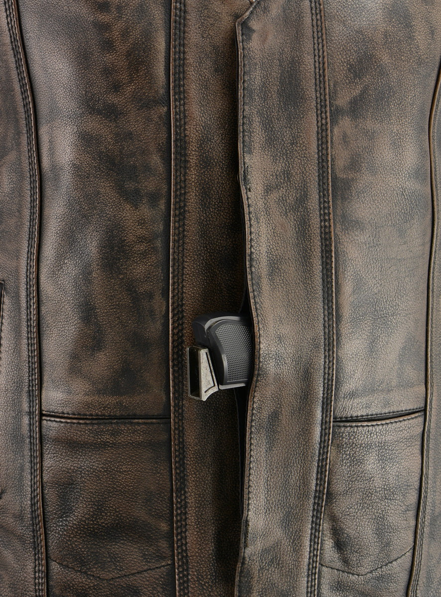 M Boss Motorcycle Apparel BOS13501 Men's Distressed Brown Leather 10 Pocket Motorcycle Vest w/ Quick Draw Pocket - Image 6