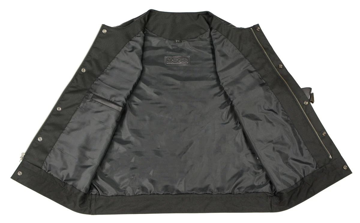 M Boss Motorcycle Apparel BOS13504 Men's Black Leather Collarless Club Style Vest with Quick Draw Pocket - Image 3