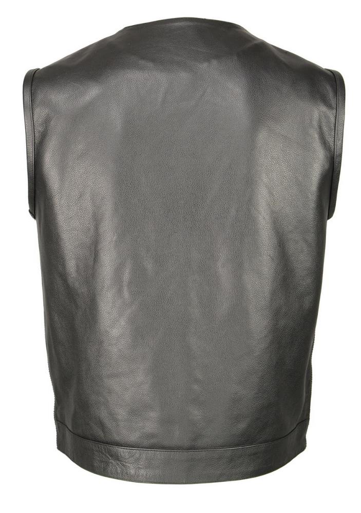 M Boss Motorcycle Apparel BOS13504 Men's Black Leather Collarless Club Style Vest with Quick Draw Pocket - Image 4