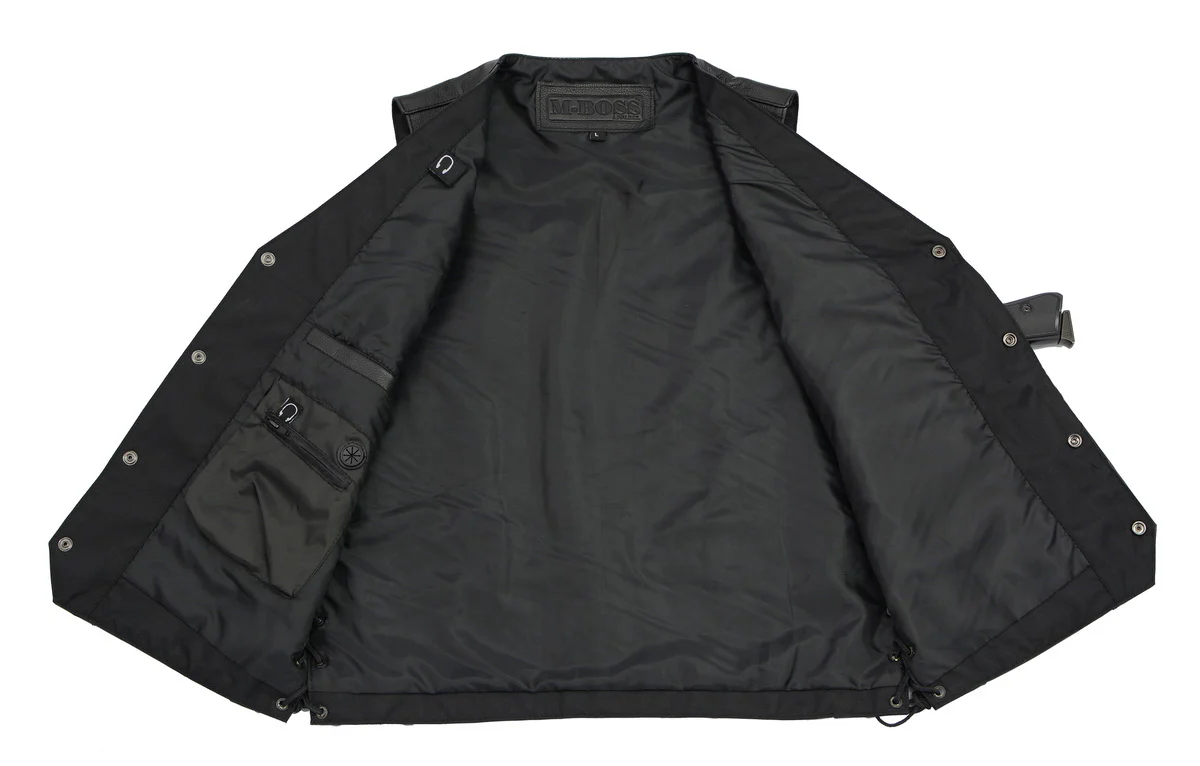 M Boss Motorcycle Apparel BOS13507 Men's Black Side Lace Leather Vest with Buffalo Nickel Snaps - Image 5